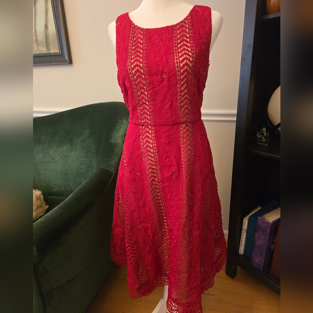 Anthropologie Red Lace Georgia Sleeveless  Dress NWT